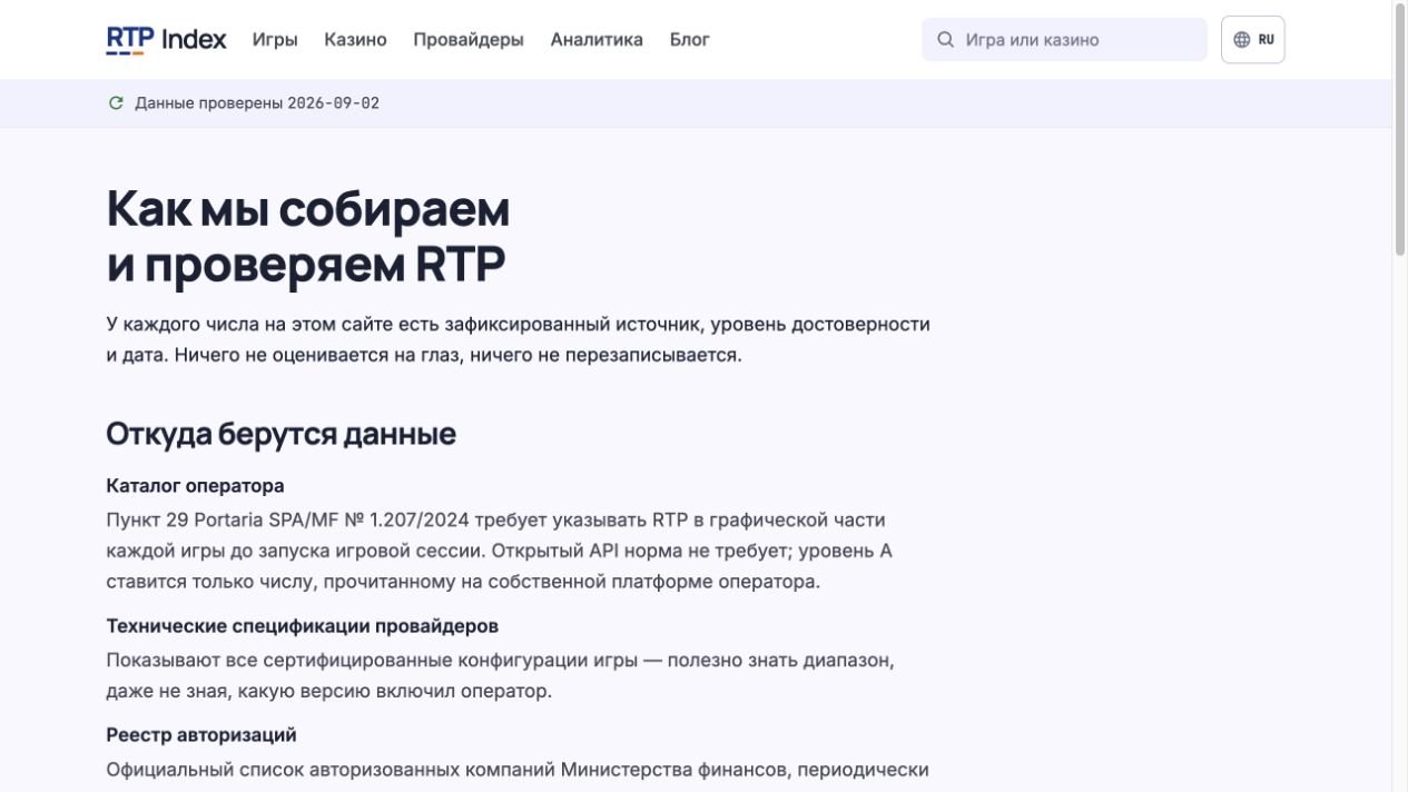 Раздел методологии RTP Index с описанием источников и расчёта показателя